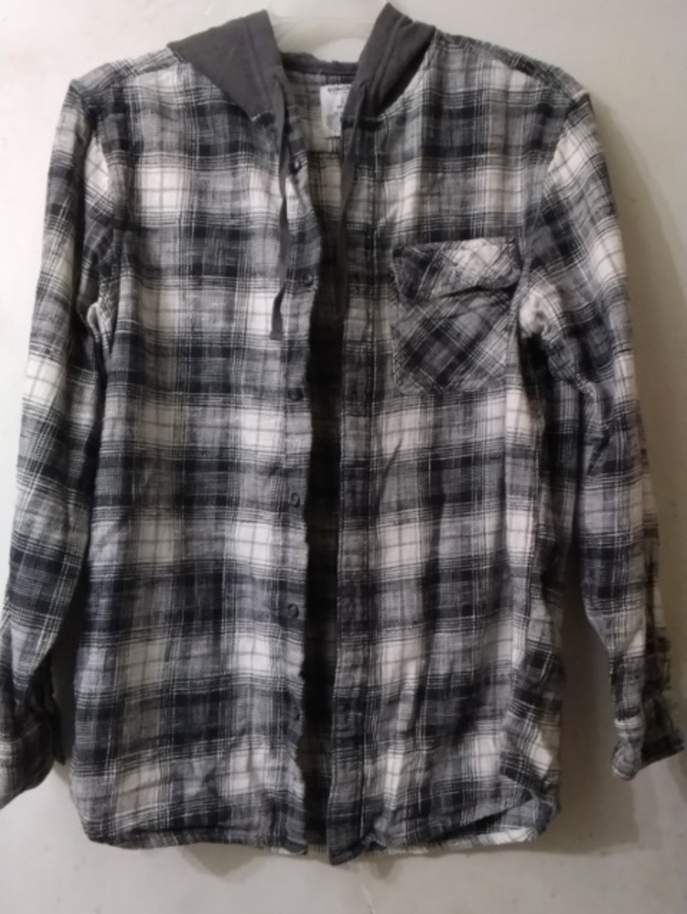 Men's Sonoma Brand Black & White Plaid Hooded Flannel Shirt Jacket Sz Large